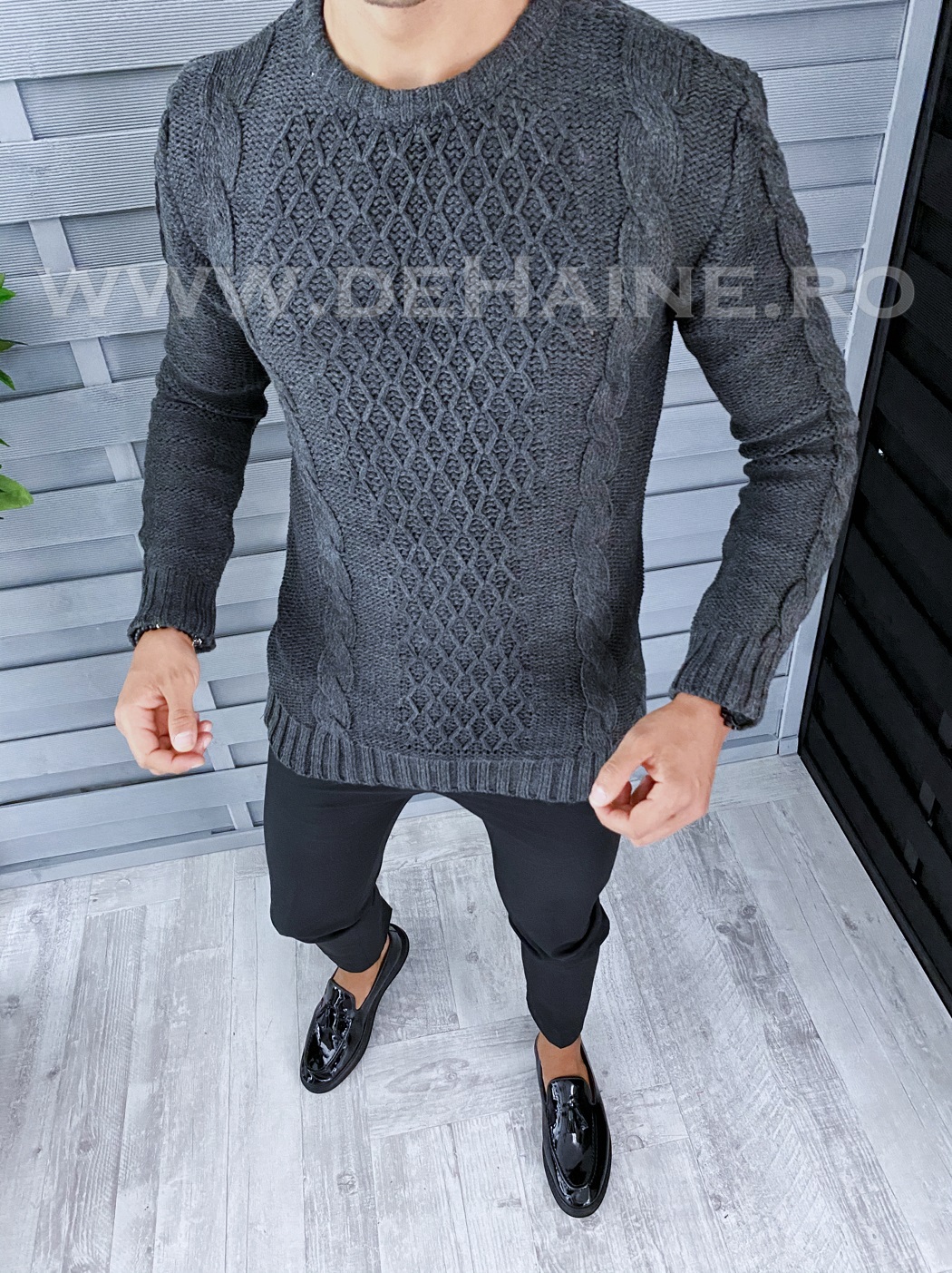 Pulover barbati gros slim fit gri t3631 i13-5